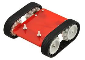 Pololu 22T track set mounted on a custom laser-cut acrylic chassis